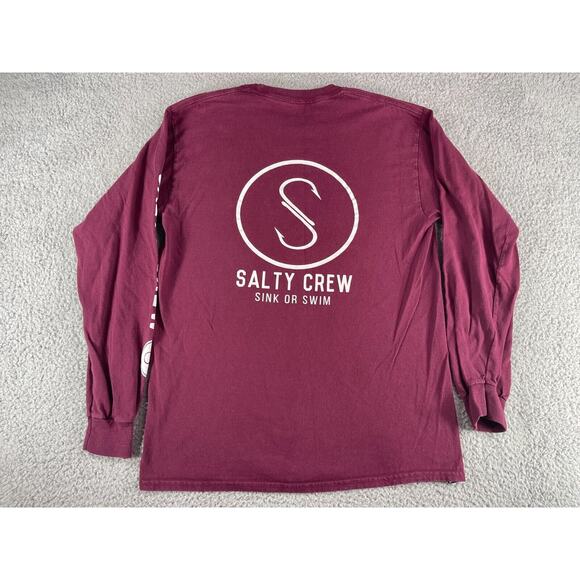 Salty Crew Shirt Mens Medium Maroon Rod N Gun Club Fishing Long Sleeve Swim - Picture 8 of 10
